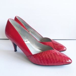 IMPO Stiletto Heels Size 9AA Red Snakeskin/Leather